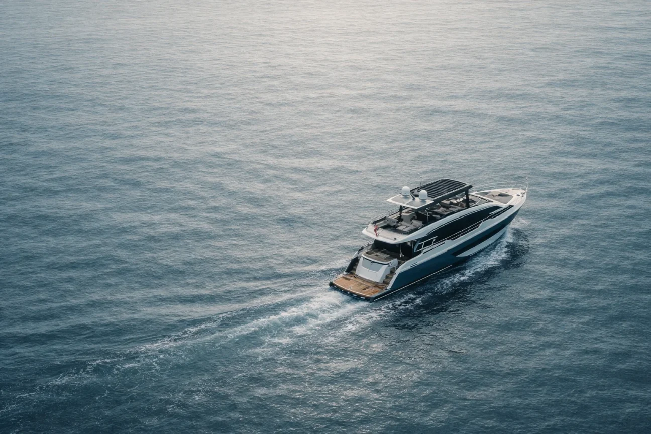 Generated editorial view of a yacht on open water